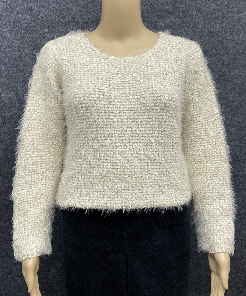 Off  White Round Neck Fur Pullover