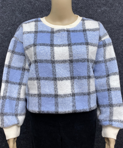 Blue With White Round Neck Winter Pullover