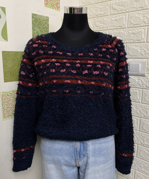 Navy Blue With Red Fur Pullover