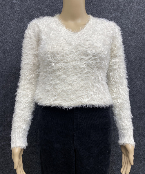 White V Neck Winter Fur  Pullover