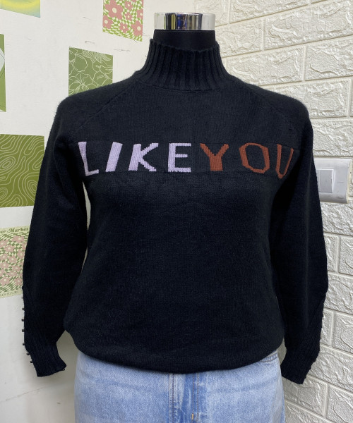 Black Printed Knit Pullover