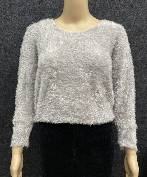 Grey  Round  Neck Fur Pullover