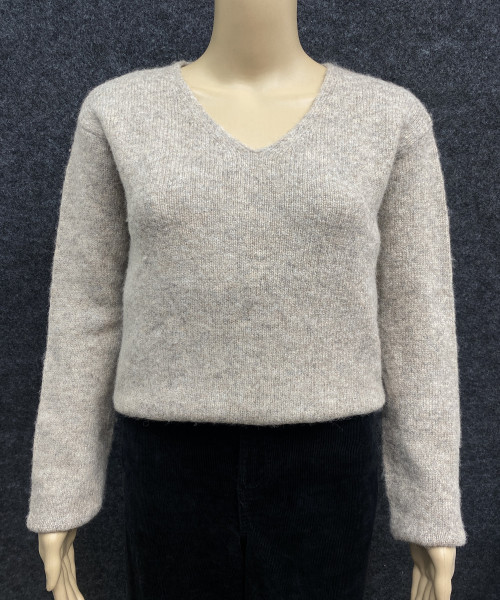 Light Brown V neck Knit Pullover