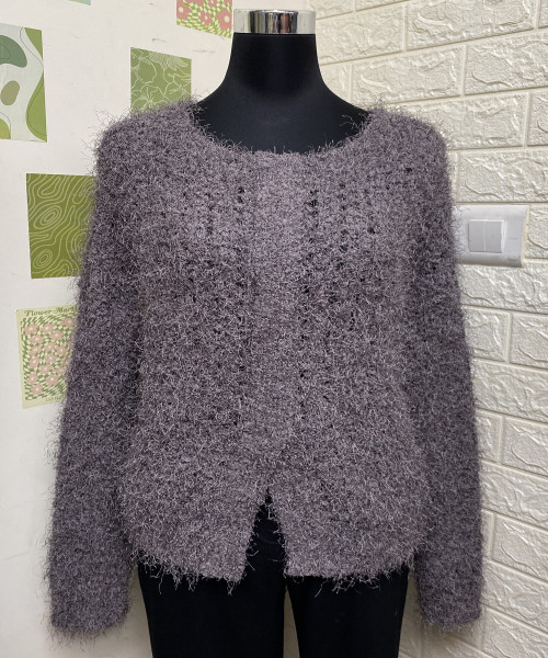 Brown Round Neck  Winter Fur Pullover