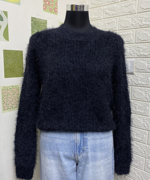 Women  Black  Winter Fur Pullover