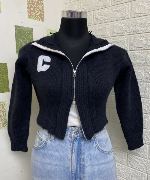 Black Crop Winter Zipper