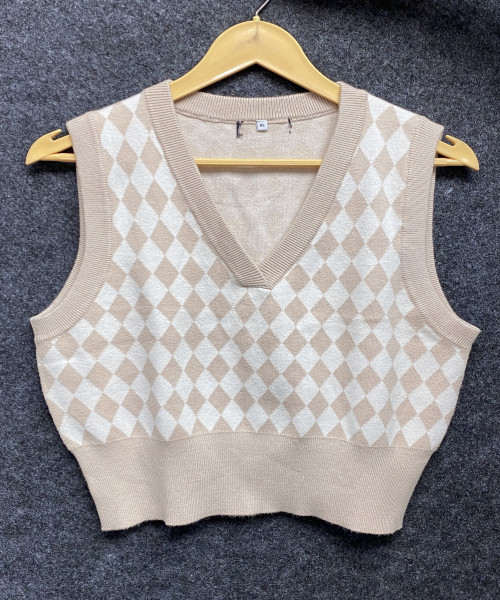 Brown With White Winter Sweater Vest