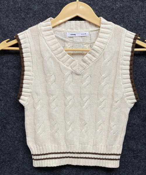 Off White V Neck Knitted sweater Vest