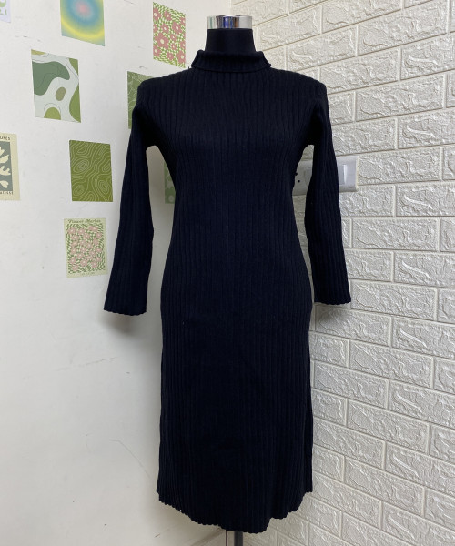 Black High Neck Knit Dress