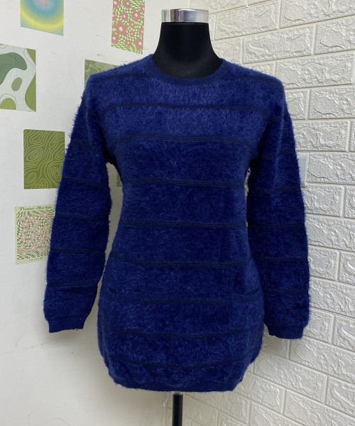 Navy Blue Round Neck Winter Dress