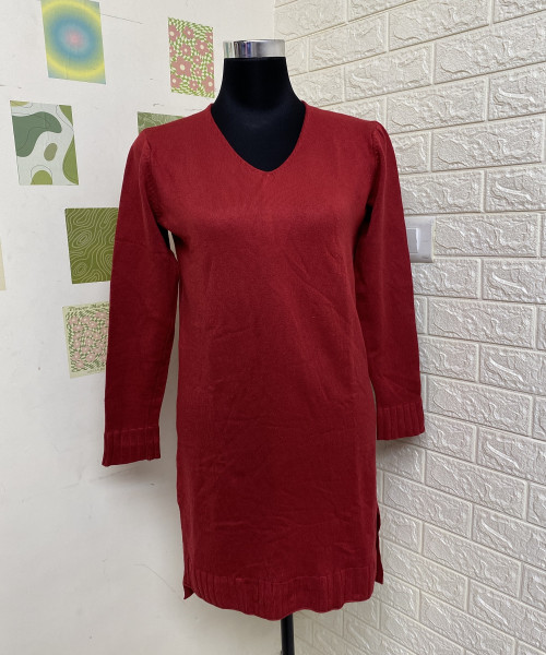 Red V Neck Winter Dress