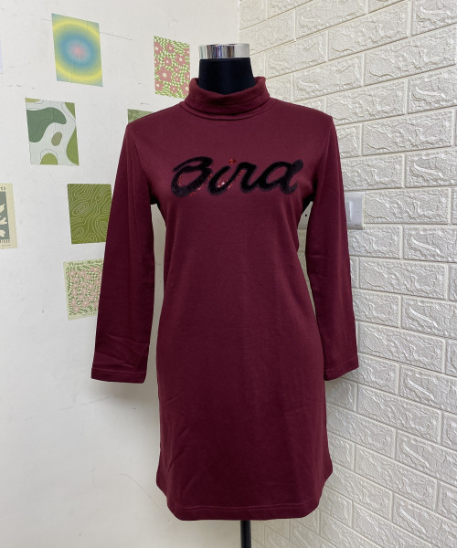 Maroon White Dress