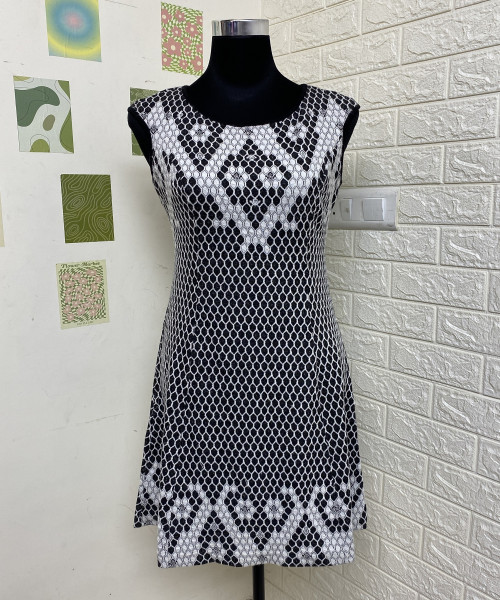 Black With White Round Neck Winter Dress