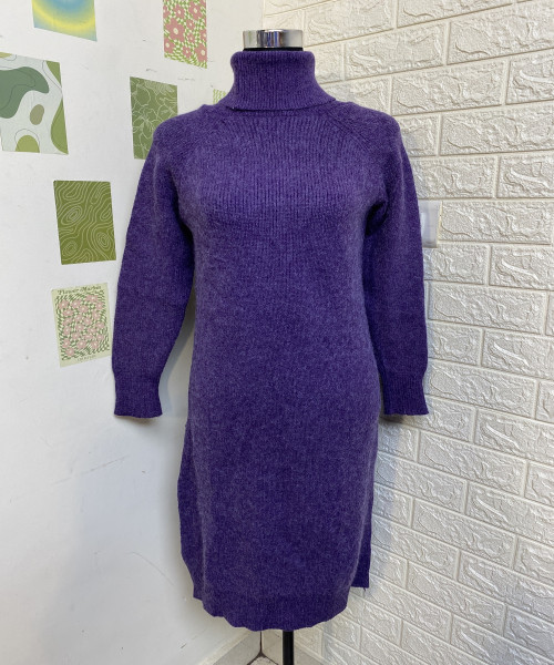 Purple High Neck Winter Dress