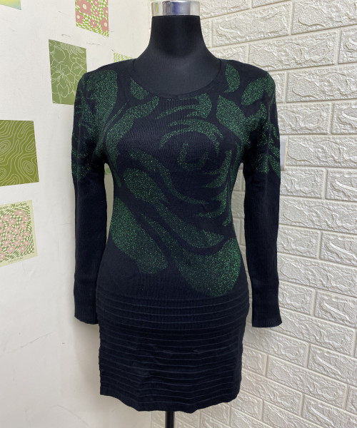 Black  With  Green Flower Printed Dress