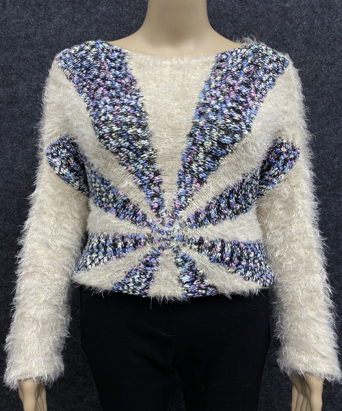 Off White Printed Winter  Fur Pullover
