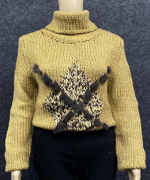 Brown High Neck Winter Knitted Pullover