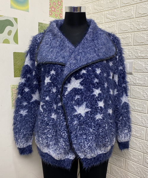 Blue With White Star Print Fur Shrug