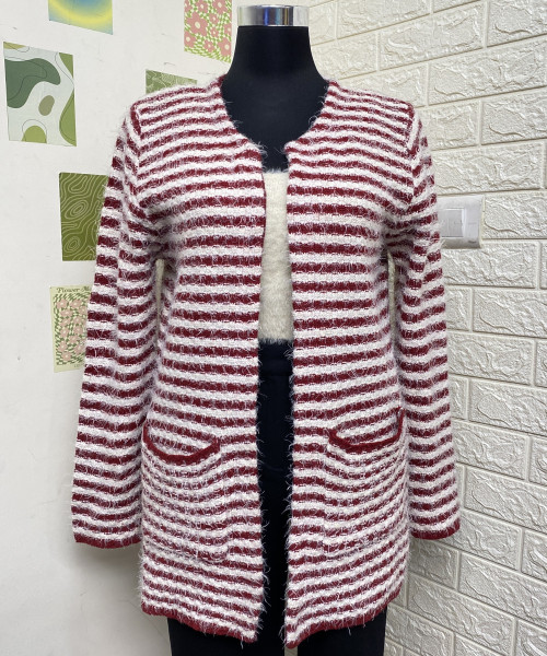 Maroon With White Line Fur Shrug