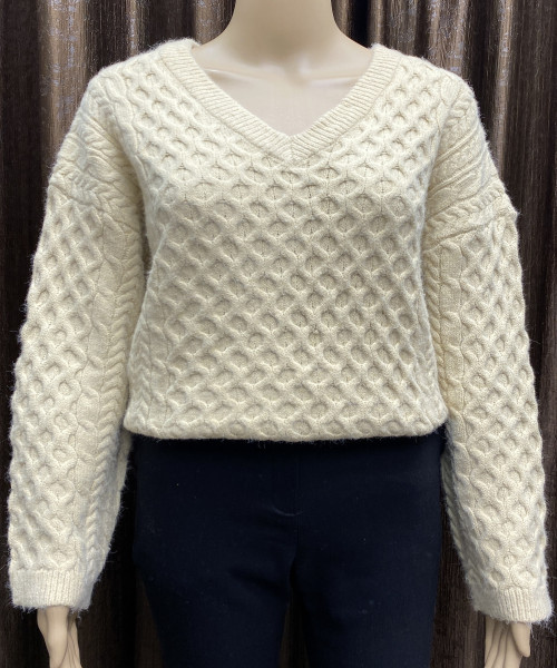 Off White V Neck Winter Knit Pullover