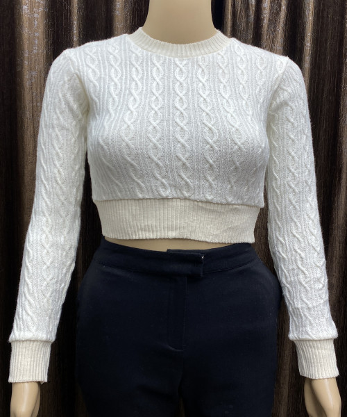 White Crop Winter Pullover