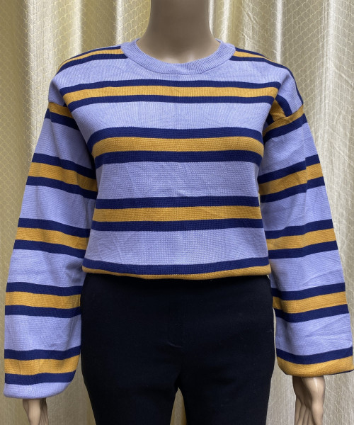 Blue With Yellow Line Knitted Pullover