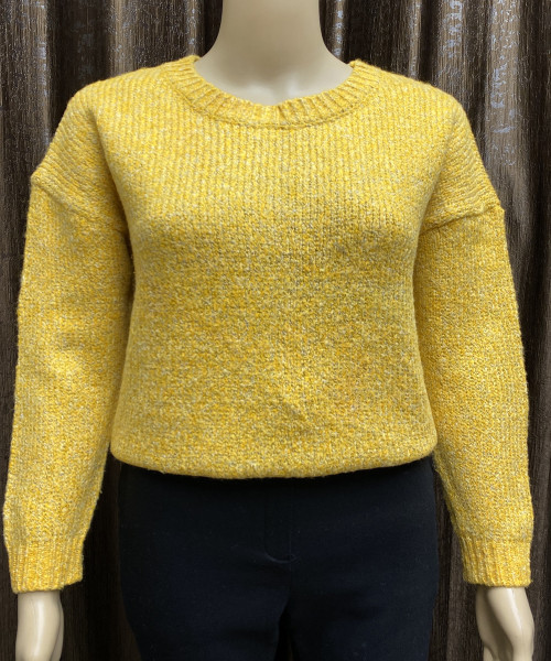 Yellow  Round  Neck  Knit  Pullover