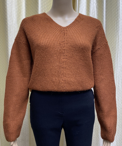 Brown V  Neck Knit Pullover