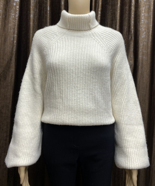 High  Neck  White Pullover