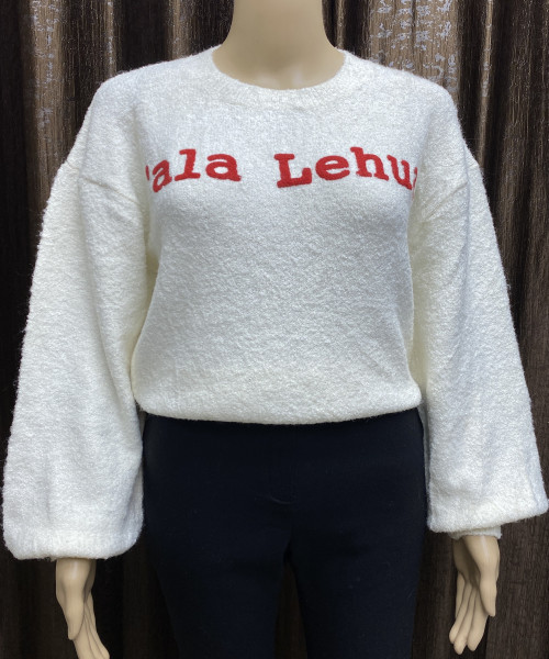 White With Red Printed Knit Pullover