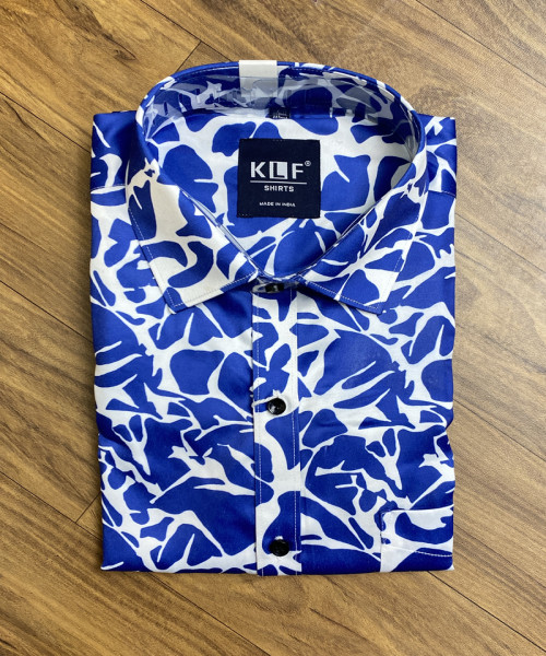 Blue  Cotton  Print Shirt
