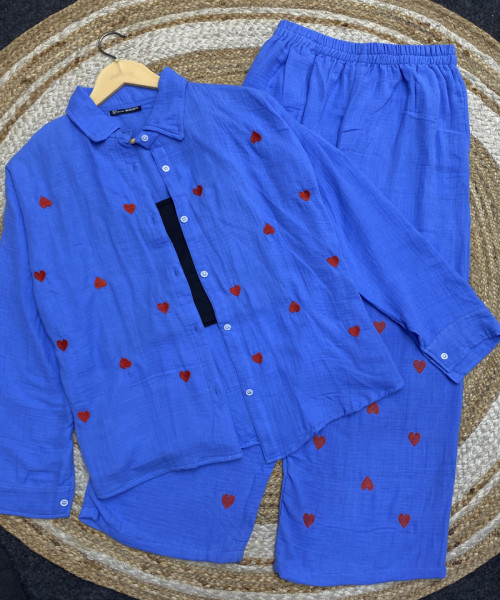 Blue Heart Printed Co Ord Set