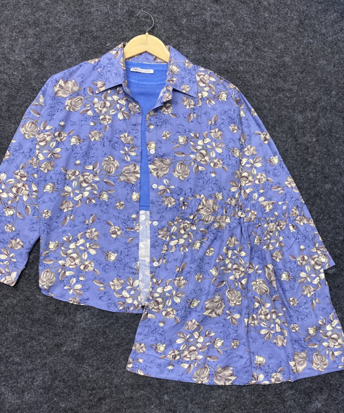 Blue Flower Printed Co Ord Set