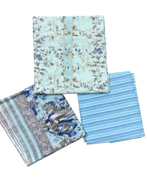 Blue Printed Cotton Suit