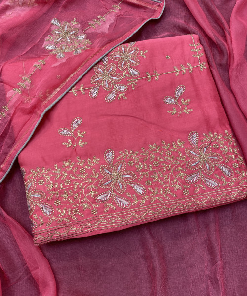 Pink Embroidered Cotton Suit