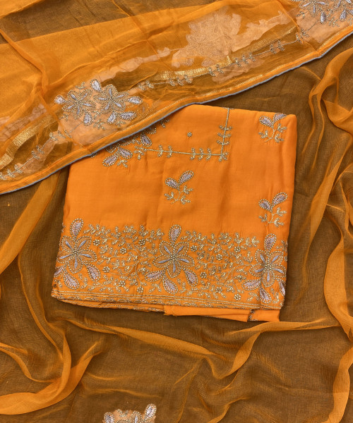 Mustard Yellow Embroidered Cotton Suit