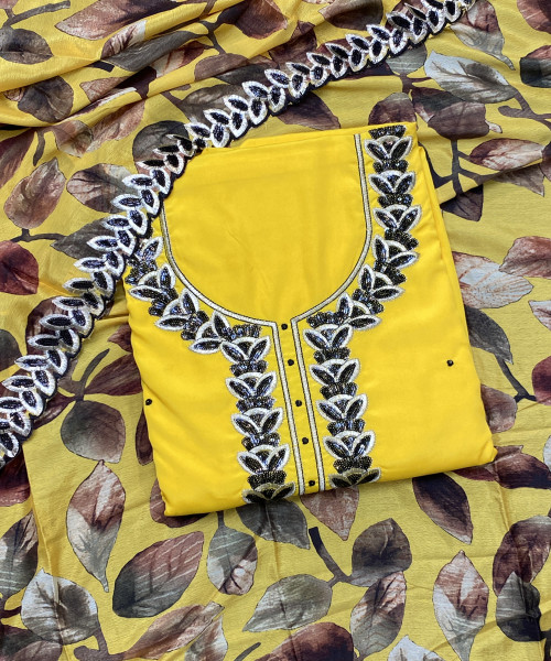 Yellow With Black Crepe Suit