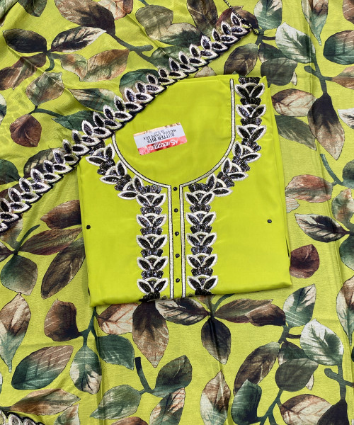 Green With Black Crepe Suit