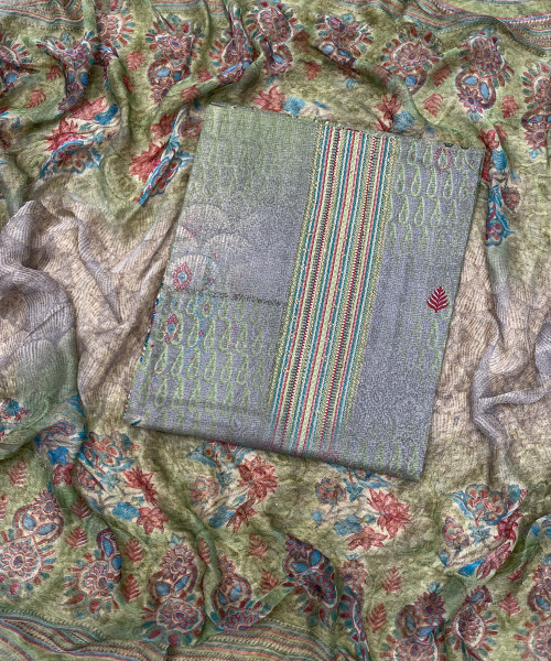 Green With Grey Cotton Suit