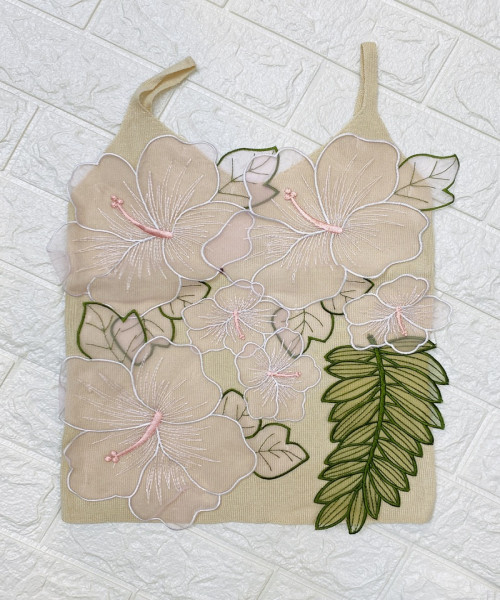 Off White With Green Crop Top