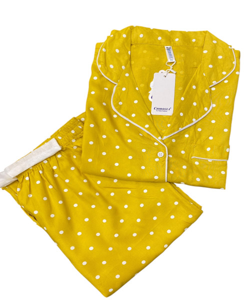 Yellow With White Dot Printed Night Suit