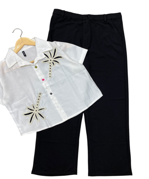 White Top With Black Trouser
