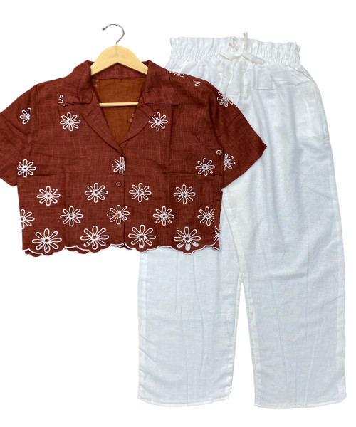 Brown Shirt  With White Trouser