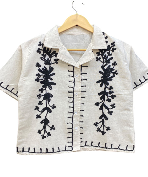 Off White With Black Printed Shirt