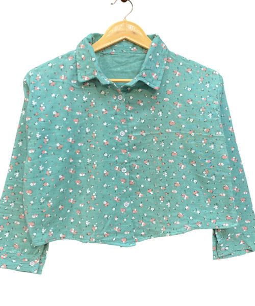 Green Flower Printed Shirt