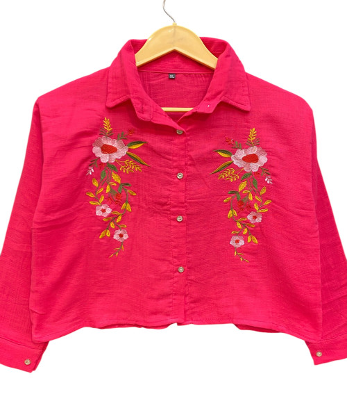 Pink Flower Printed Cotton Shirt