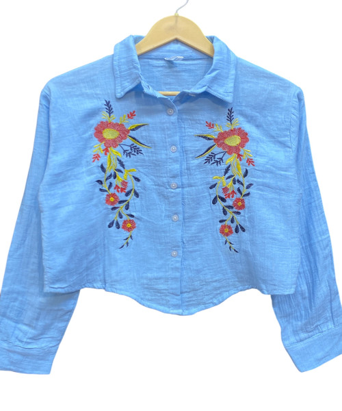 Sky Blue Printed Cotton Shirt