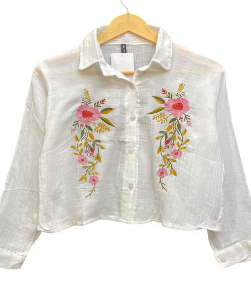 White Printed Cotton Shirt for Women