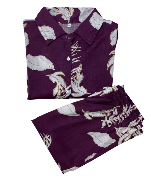 Wine With White Printed Co Ord Set