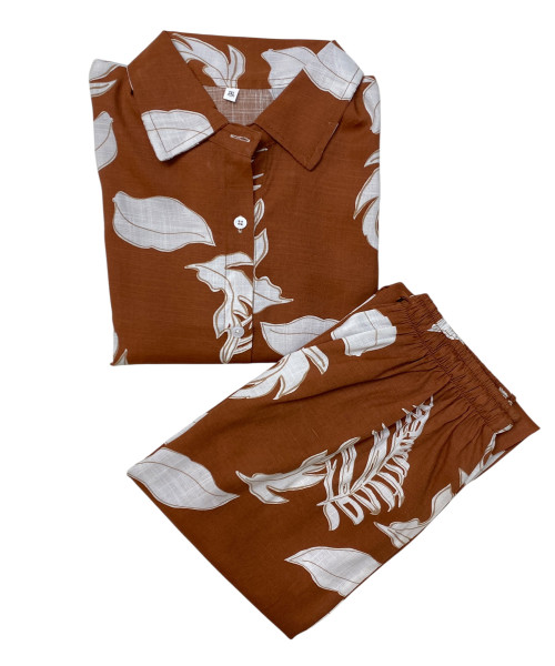 Brown With White Printed Co Ord Set